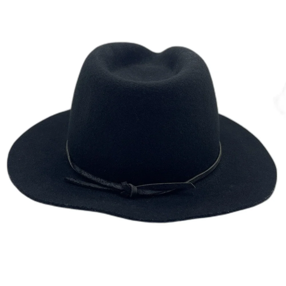 Brixton Black Wide Brim Fedora Hat 100% Wool Unisex Size XL